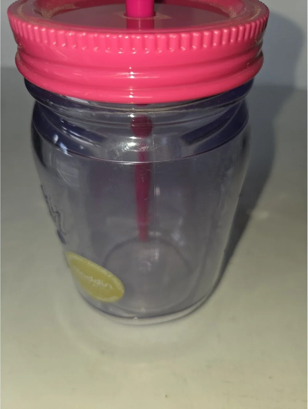 Aladdin Plastic Mason Jar 20 oz with straw - clear plastic and pink lid SG2